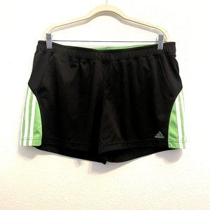 Adidas Women's Black & Neon Green w/ White Stripes Athletic Track Shorts SZ L